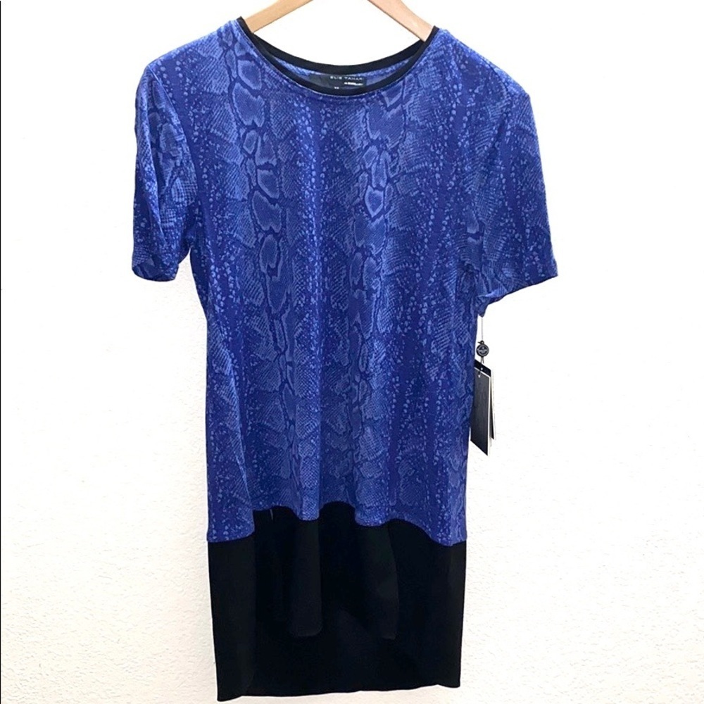 Elie Tahari Snakeskin Blueberry Print High Low Top